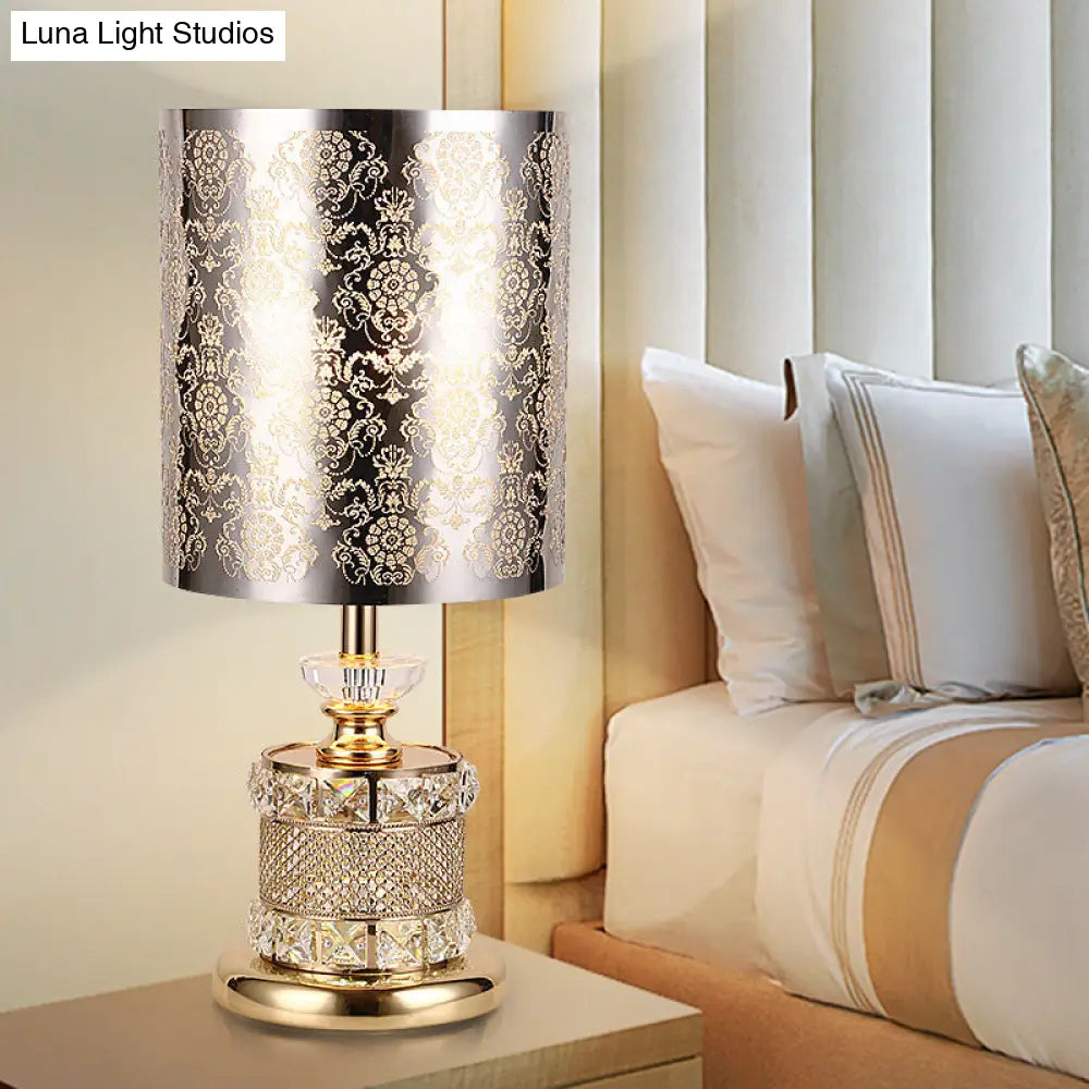 Crystal Gold Nightstand Lamp With Flower/Tree Detail Ideal For Bedroom Traditional Design