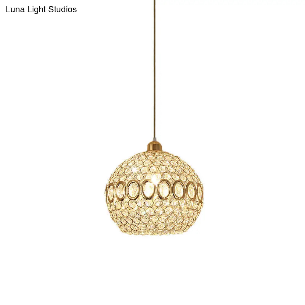 Sleek Crystal Gold Pendant Light: Stylish Single Bulb Spherical Suspended Fixture For Bedrooms