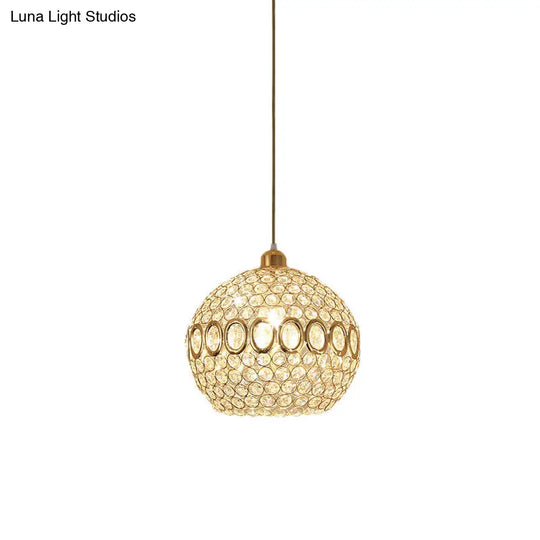 Sleek Crystal Gold Pendant Light: Stylish Single Bulb Spherical Suspended Fixture For Bedrooms