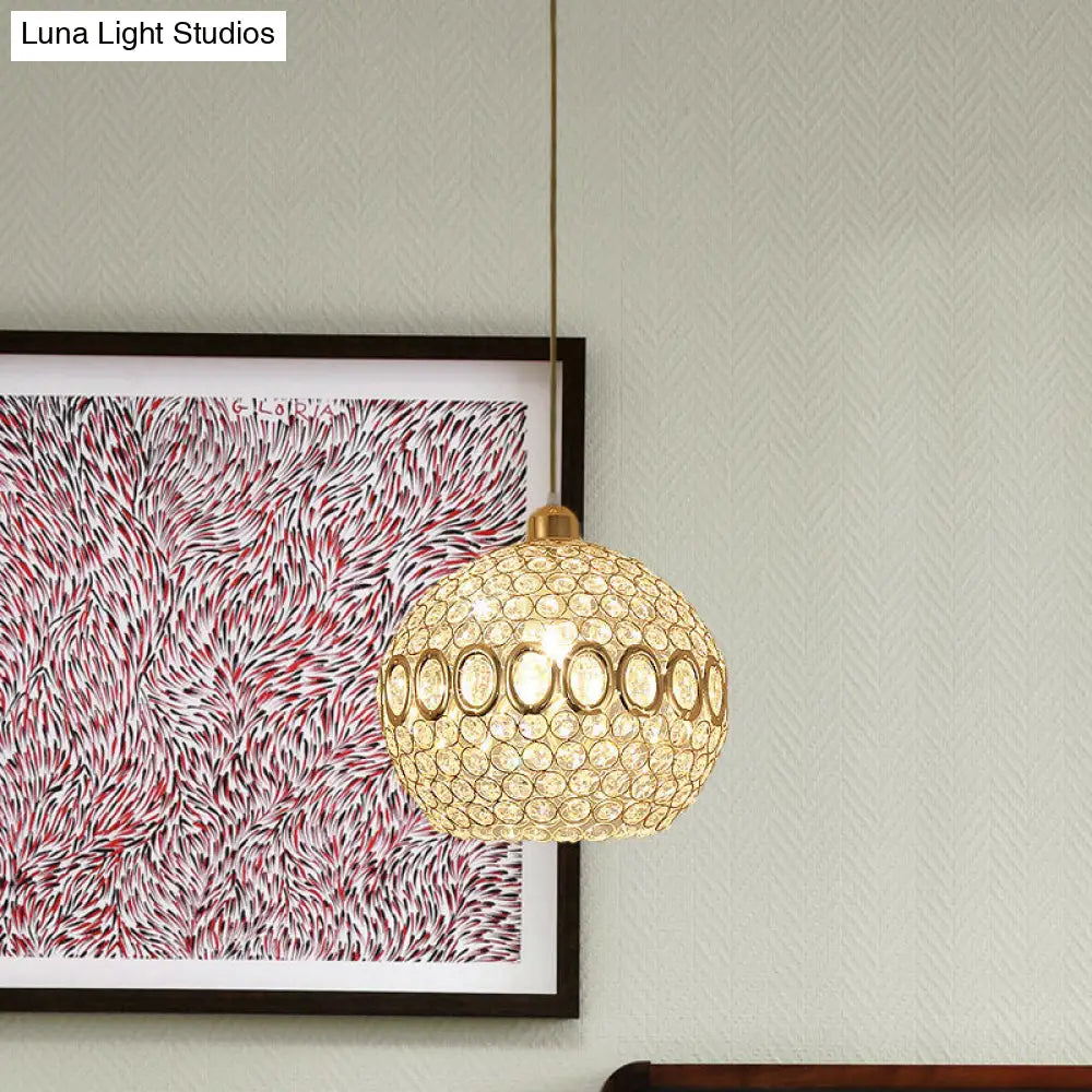 Sleek Crystal Gold Pendant Light: Stylish Single Bulb Spherical Suspended Fixture For Bedrooms