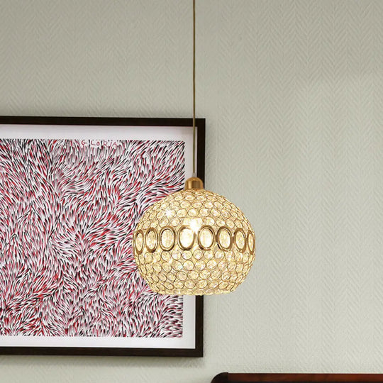 Crystal Gold Pendant Light - Elegant Single Bulb Spherical Fixture For Bedroom