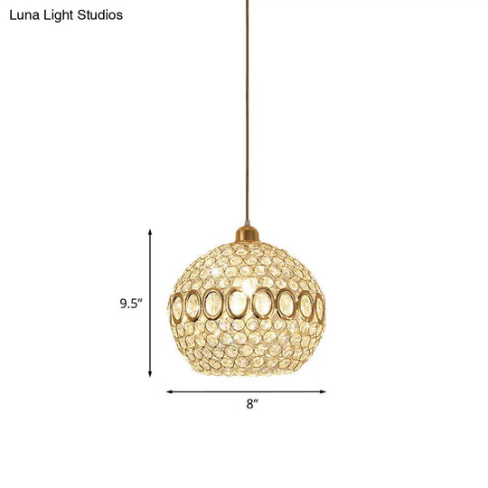 Sleek Crystal Gold Pendant Light: Stylish Single Bulb Spherical Suspended Fixture For Bedrooms