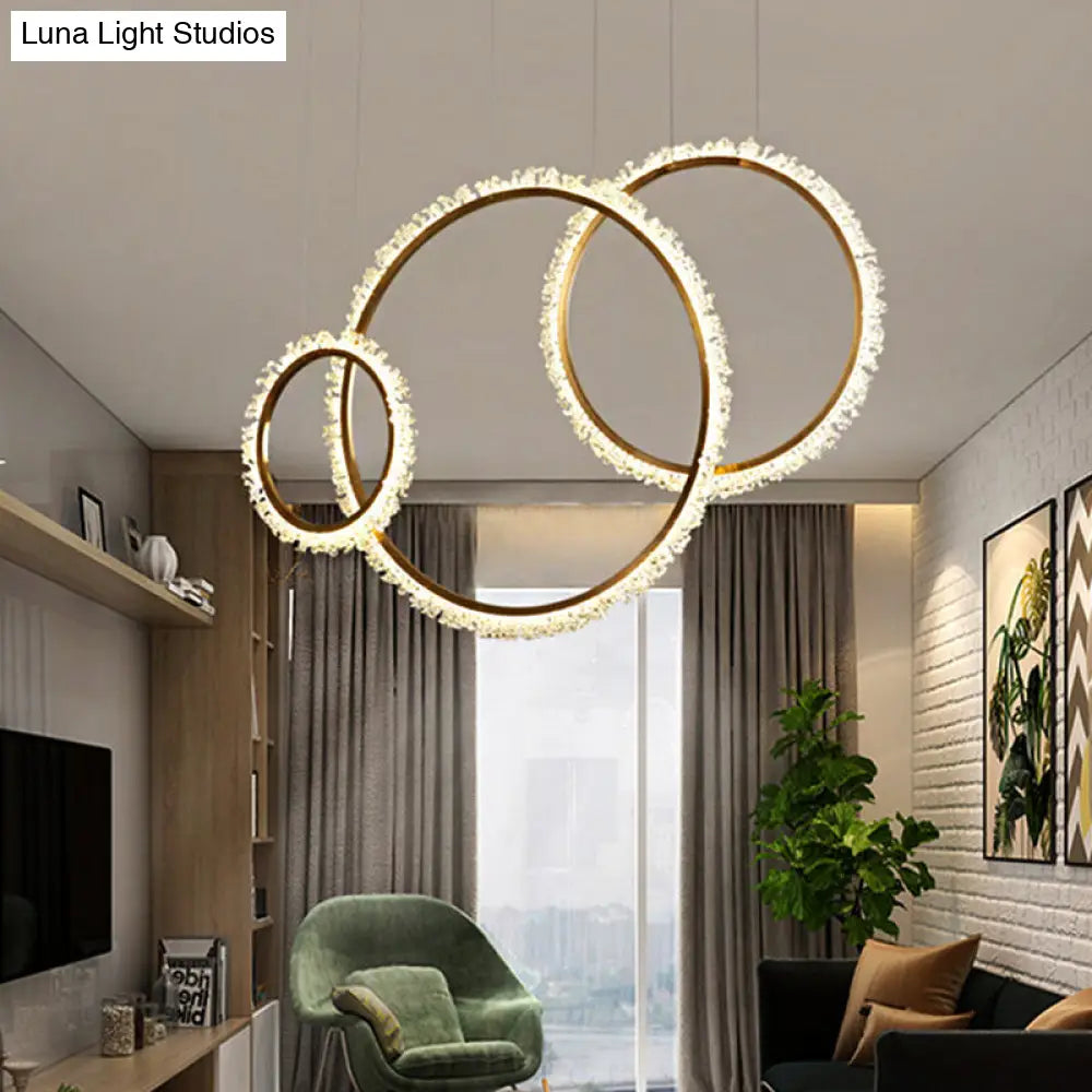 Modern Crystal Led Ring Chandelier Pendant Light In Multiple Sizes And Colors Gold / 16 Natural