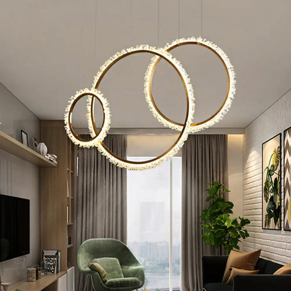 Crystal Golden Led Ring Chandelier Pendant Light - 16’/23.5’/31.5’ Diameter