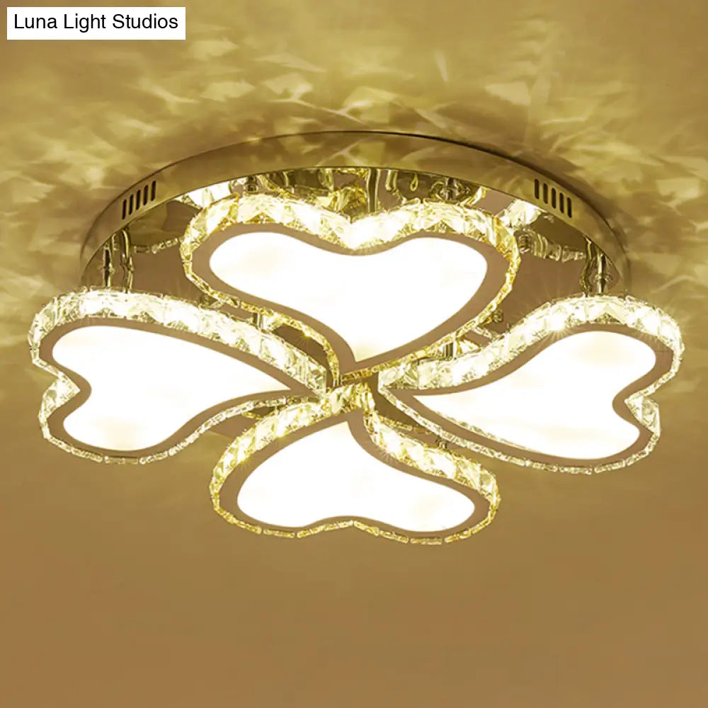 Crystal Heart - Shaped Led Chrome Ceiling Mount Light Fixture