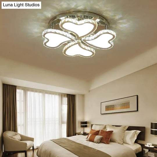 Crystal Heart - Shaped Led Chrome Ceiling Mount Light Fixture