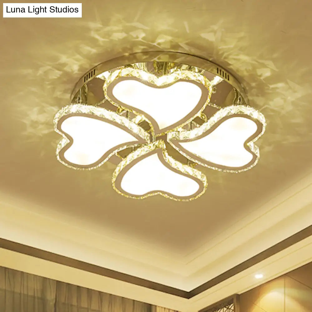 Crystal Heart-Shaped Led Chrome Ceiling Mount Light Fixture