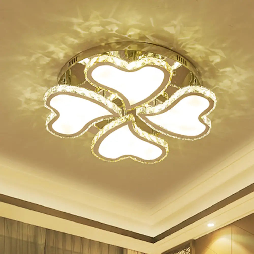 Crystal Heart - Shaped Led Chrome Ceiling Mount Light Fixture