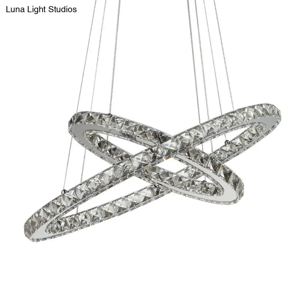 Crystal Interlaced Ring Chandelier - Led Ceiling Fixture For Glamorous Ambience