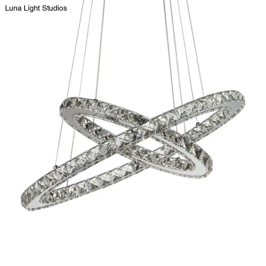 Crystal Interlaced Ring Chandelier - Led Ceiling Fixture For Glamorous Ambience