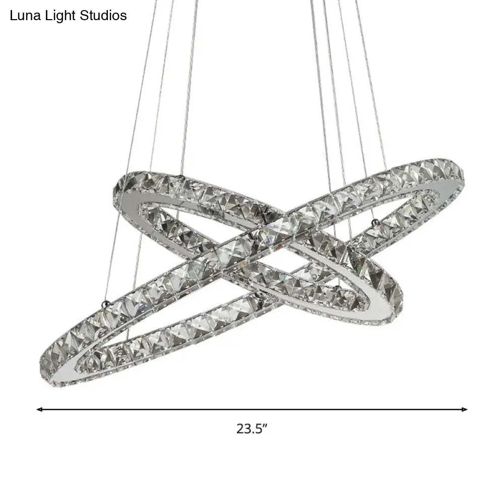 Crystal Interlaced Ring Chandelier - Led Ceiling Fixture For Glamorous Ambience