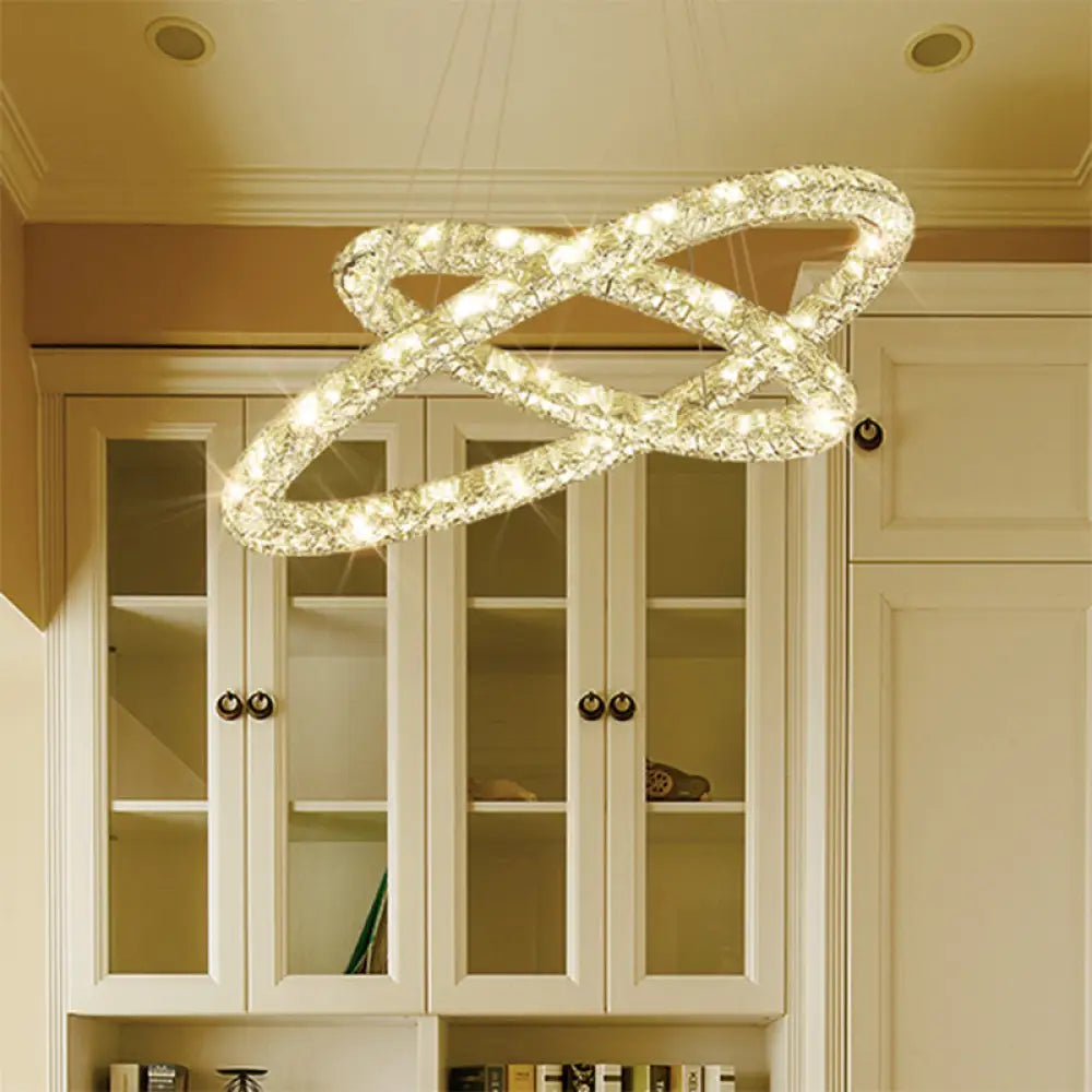 Crystal Interlaced Ring Chandelier - Led Ceiling Fixture For Glamorous Ambience Chrome / 19.5 Warm