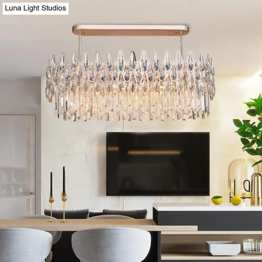 Crystal Island Lamp - Modern Teardrop Pendant Light Oval Clear 10 Lights