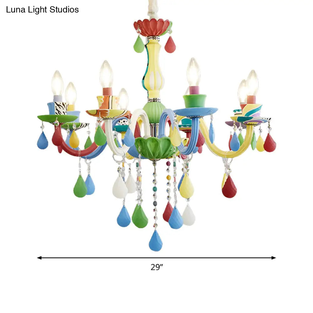 Crystal Kids Multi-Color Chandelier: Glass Candle Hanging Light For Nursery