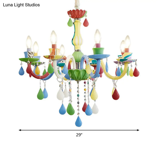 Crystal Kids Multi-Color Chandelier: Glass Candle Hanging Light For Nursery