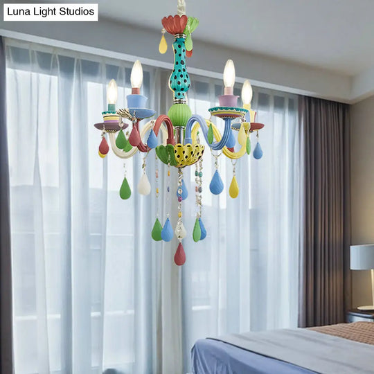 Crystal Kids Multi-Color Chandelier: Glass Candle Hanging Light For Nursery