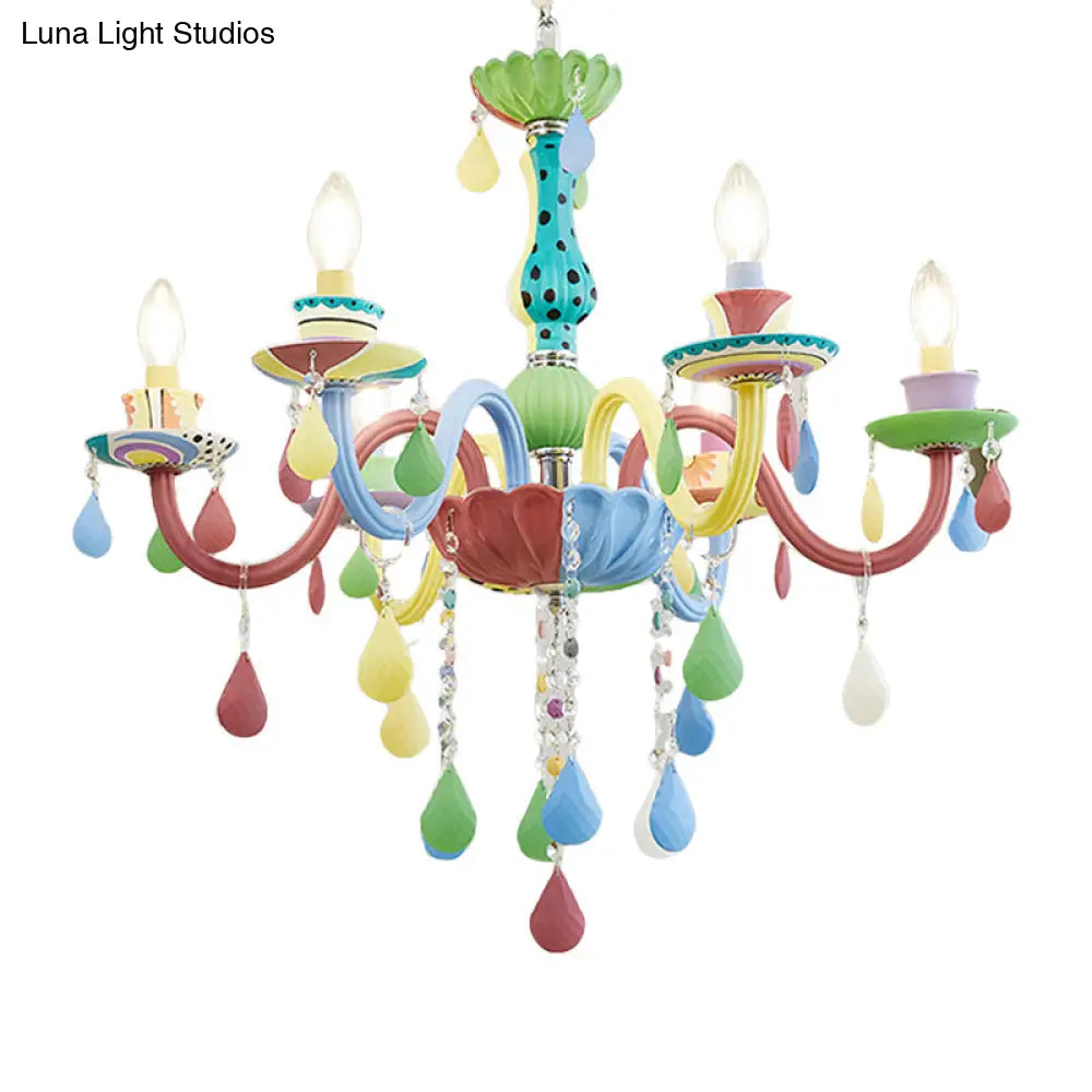 Crystal Kids Multi-Color Chandelier: Glass Candle Hanging Light For Nursery