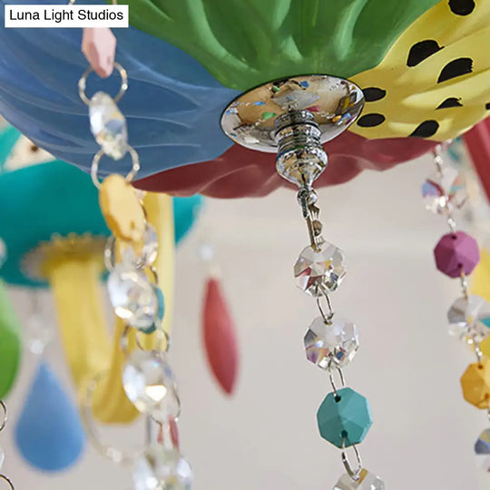 Crystal Kids Multi-Color Chandelier: Glass Candle Hanging Light For Nursery