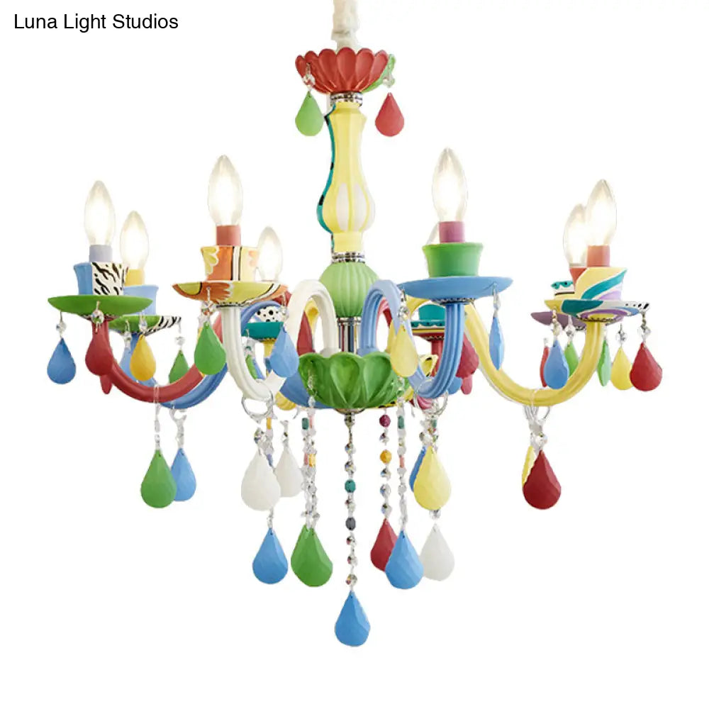 Crystal Kids Multi-Color Chandelier: Glass Candle Hanging Light For Nursery