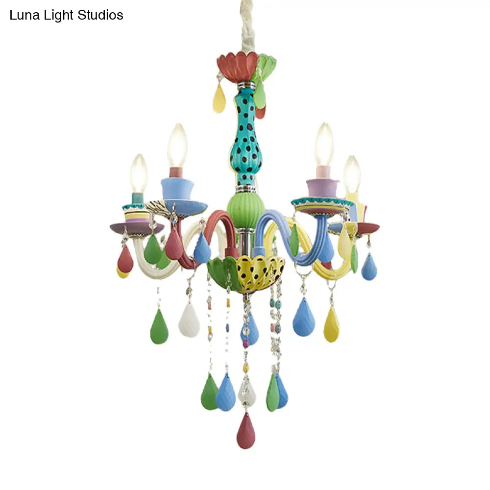 Crystal Kids Multi-Color Chandelier: Glass Candle Hanging Light For Nursery