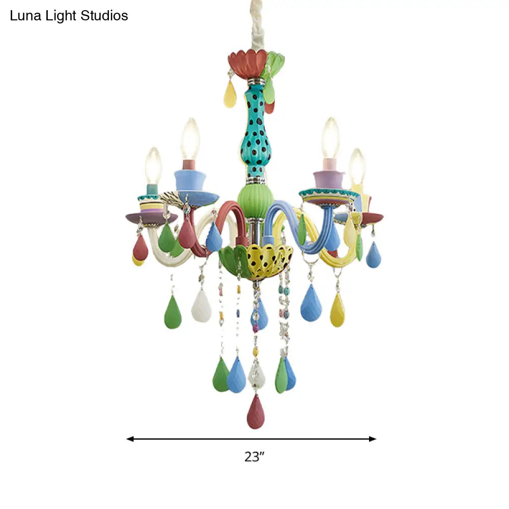 Crystal Kids Multi-Color Chandelier: Glass Candle Hanging Light For Nursery