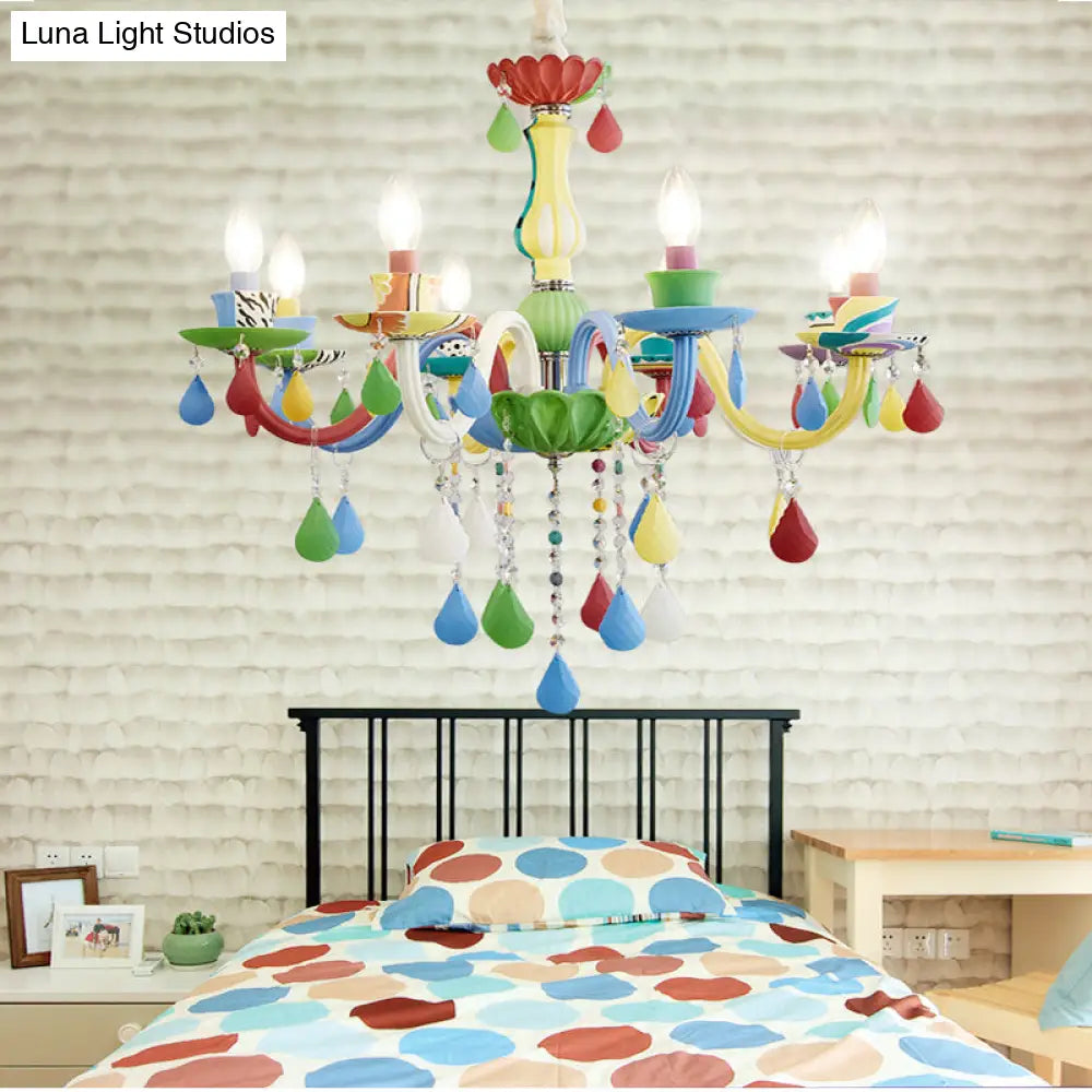 Crystal Kids Multi-Color Chandelier: Glass Candle Hanging Light For Nursery