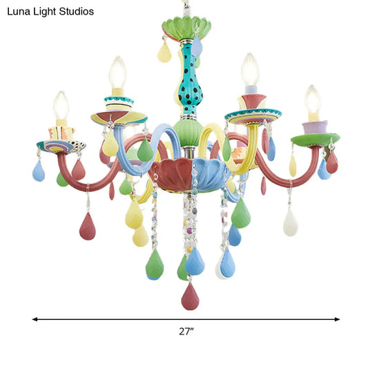 Crystal Kids Multi-Color Chandelier: Glass Candle Hanging Light For Nursery