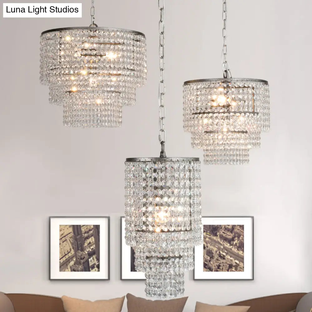 Crystal Layered Ceiling Lighting Chandelier - Elegant Chrome Entryway Fixture