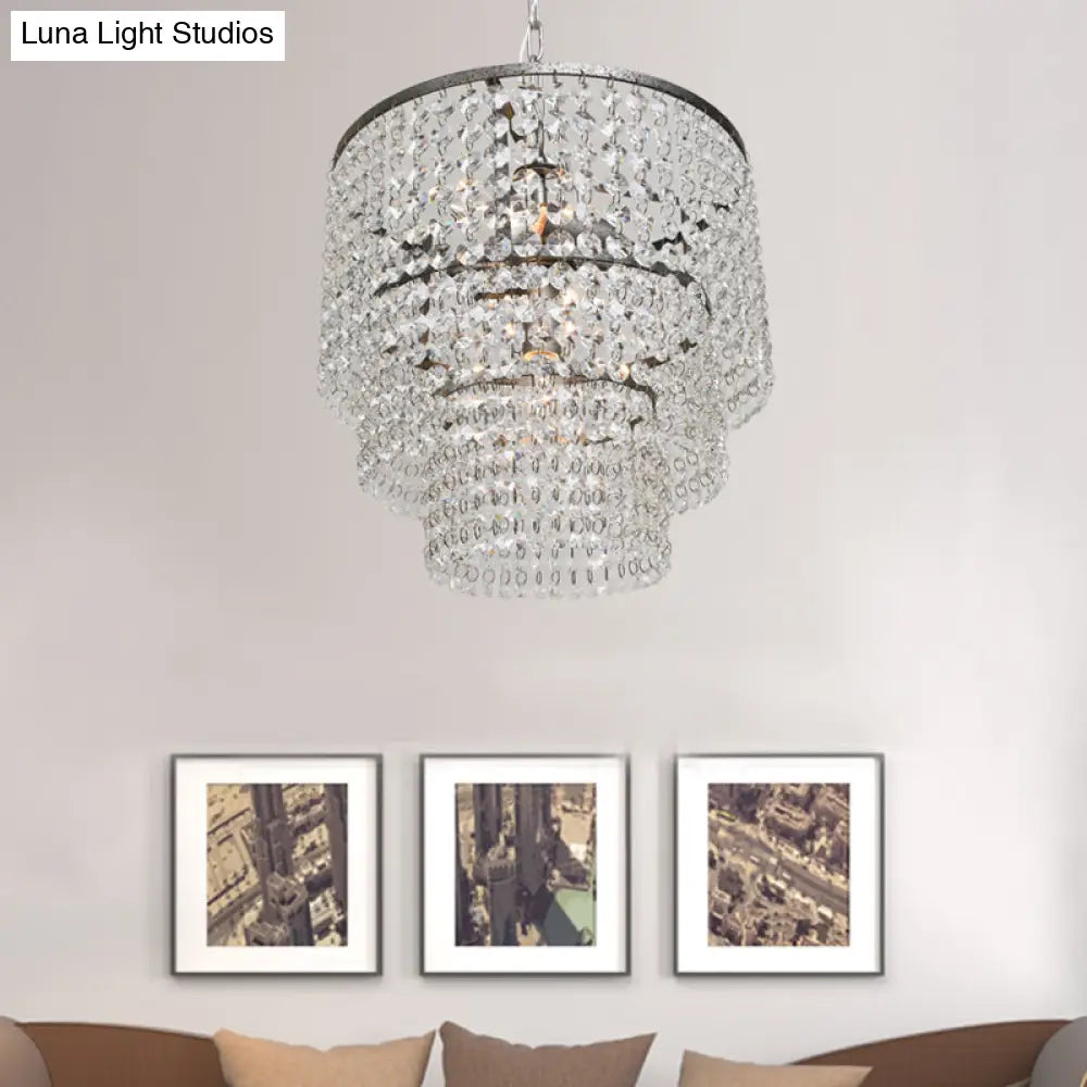 Crystal Layered Ceiling Lighting Chandelier - Elegant Chrome Entryway Fixture