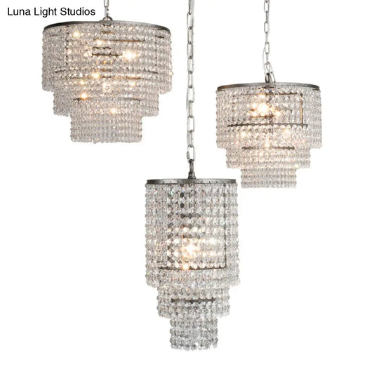 Crystal Layered Ceiling Lighting Chandelier - Elegant Chrome Entryway Fixture