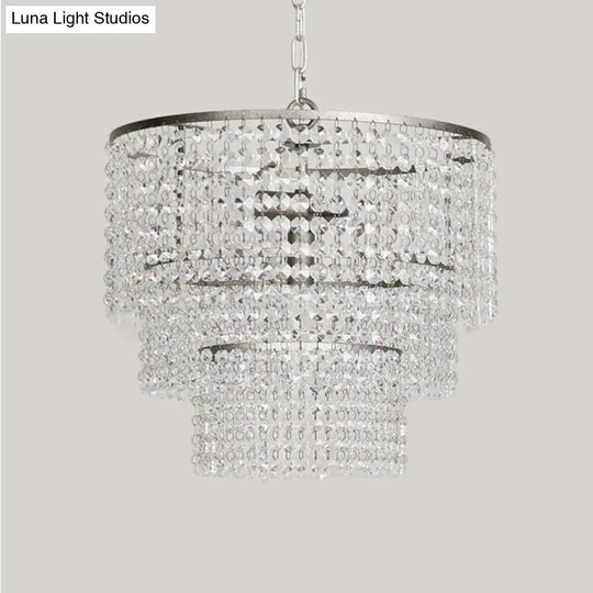 Crystal Layered Ceiling Lighting Chandelier - Elegant Chrome Entryway Fixture