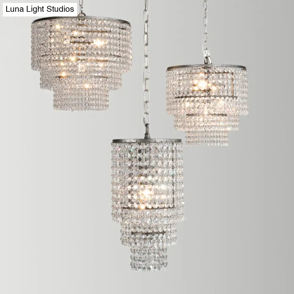 Crystal Layered Ceiling Lighting Chandelier - Elegant Chrome Entryway Fixture