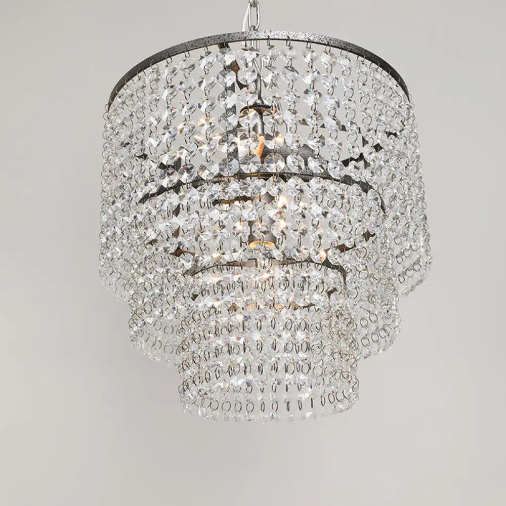 Crystal Layered Ceiling Lighting Chandelier - Elegant Chrome Entryway Fixture / Large