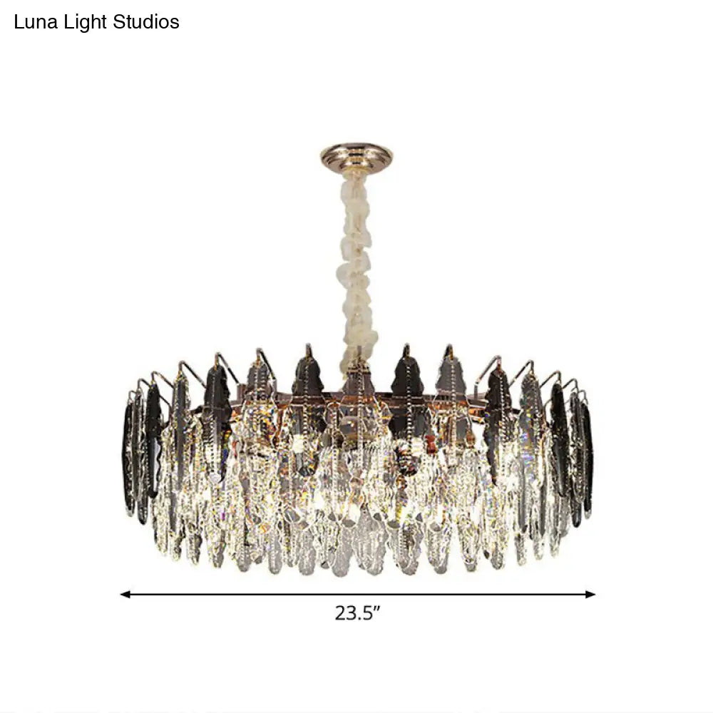 Modern Crystal Leaf Ceiling Chandelier With 9 Bulbs - Stylish Hang Light Fixture For Living Room