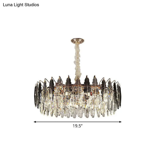 Modern Crystal Leaf Ceiling Chandelier With 9 Bulbs - Stylish Hang Light Fixture For Living Room