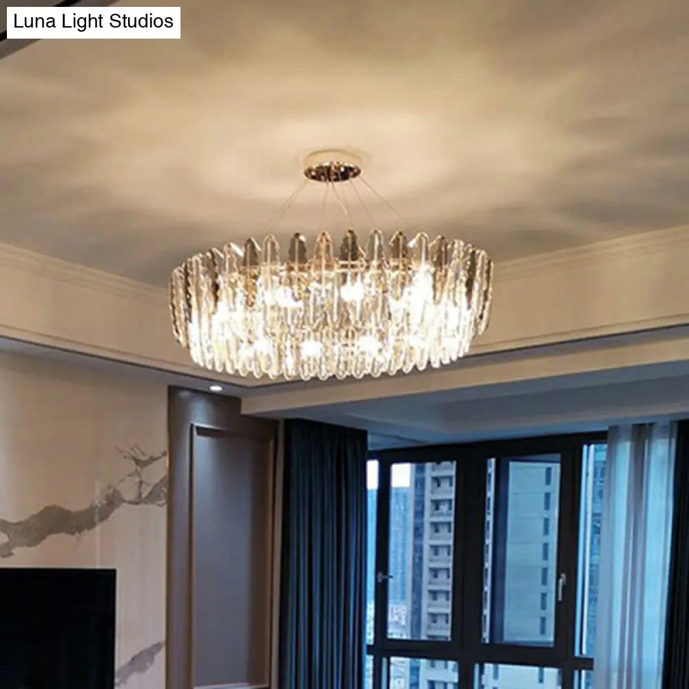 Modern Crystal Leaf Ceiling Chandelier With 9 Bulbs - Stylish Hang Light Fixture For Living Room