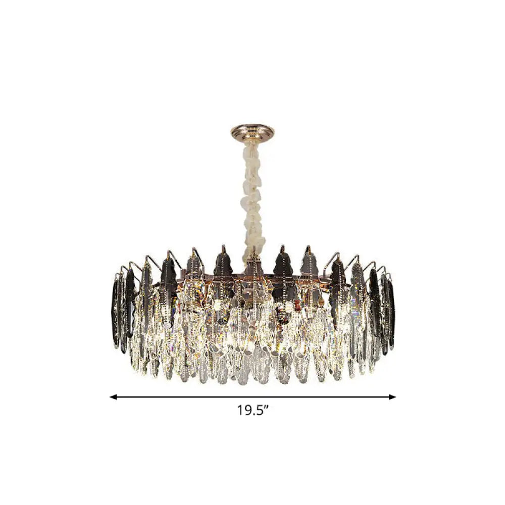 Crystal Leaf Round Ceiling Chandelier With 9 Bulbs For Modern Living Rooms Smoke Gray / 19.5’