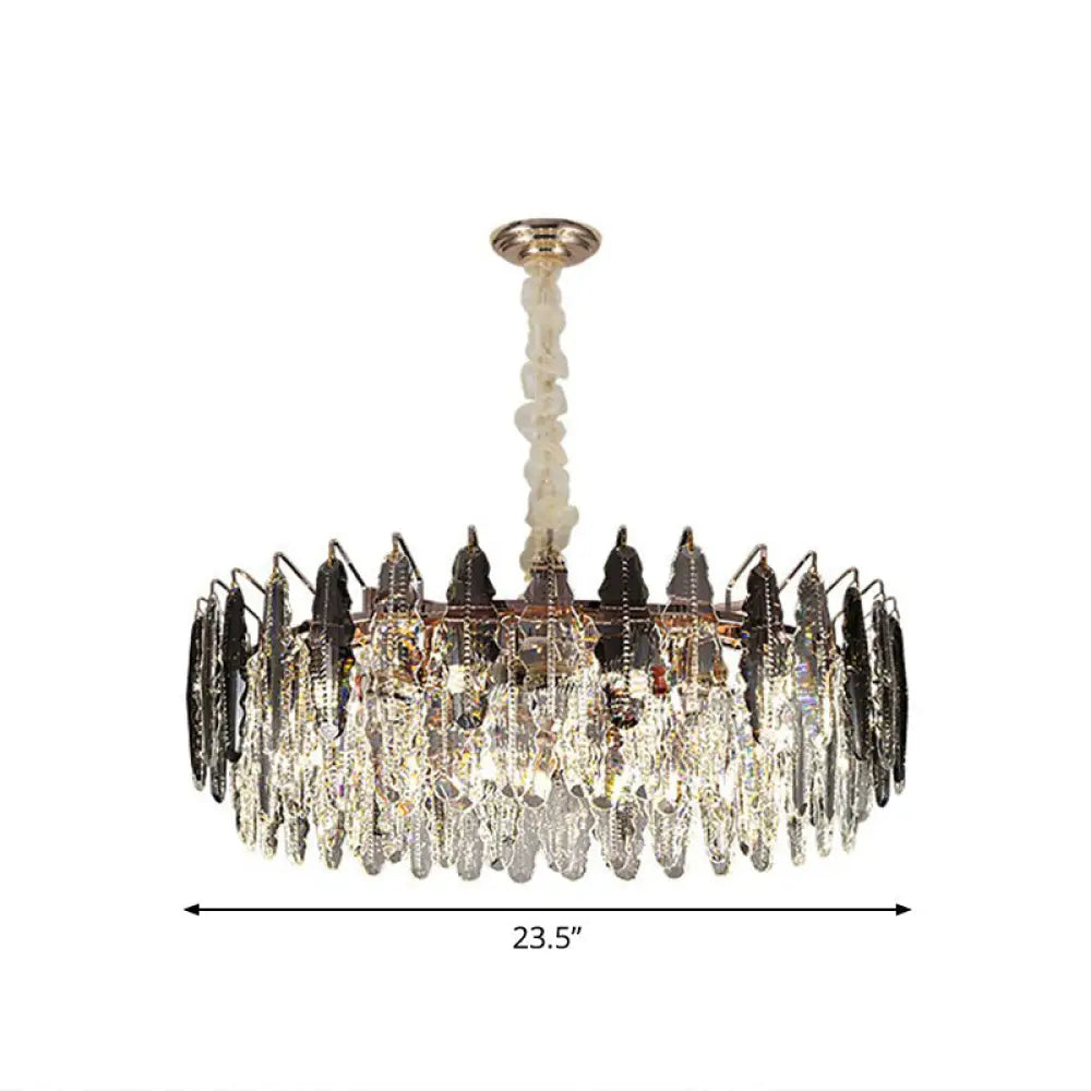 Crystal Leaf Round Ceiling Chandelier With 9 Bulbs For Modern Living Rooms Smoke Gray / 23.5’