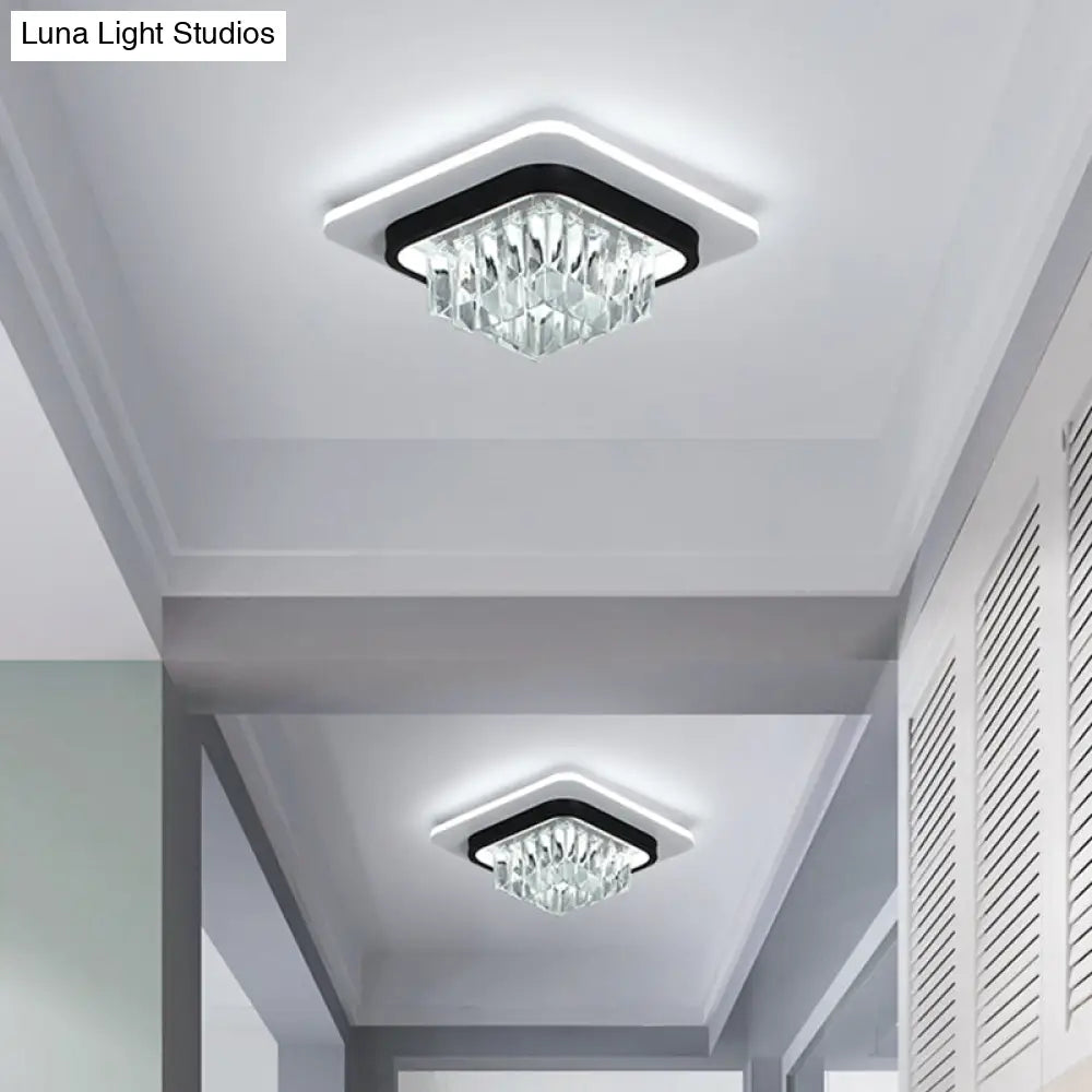 Crystal Led Ceiling Light Fixture In Black For Modern Corridors