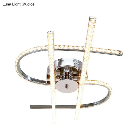 Crystal Led Chrome Semi Flush Mount Bedroom Light In Warm/White