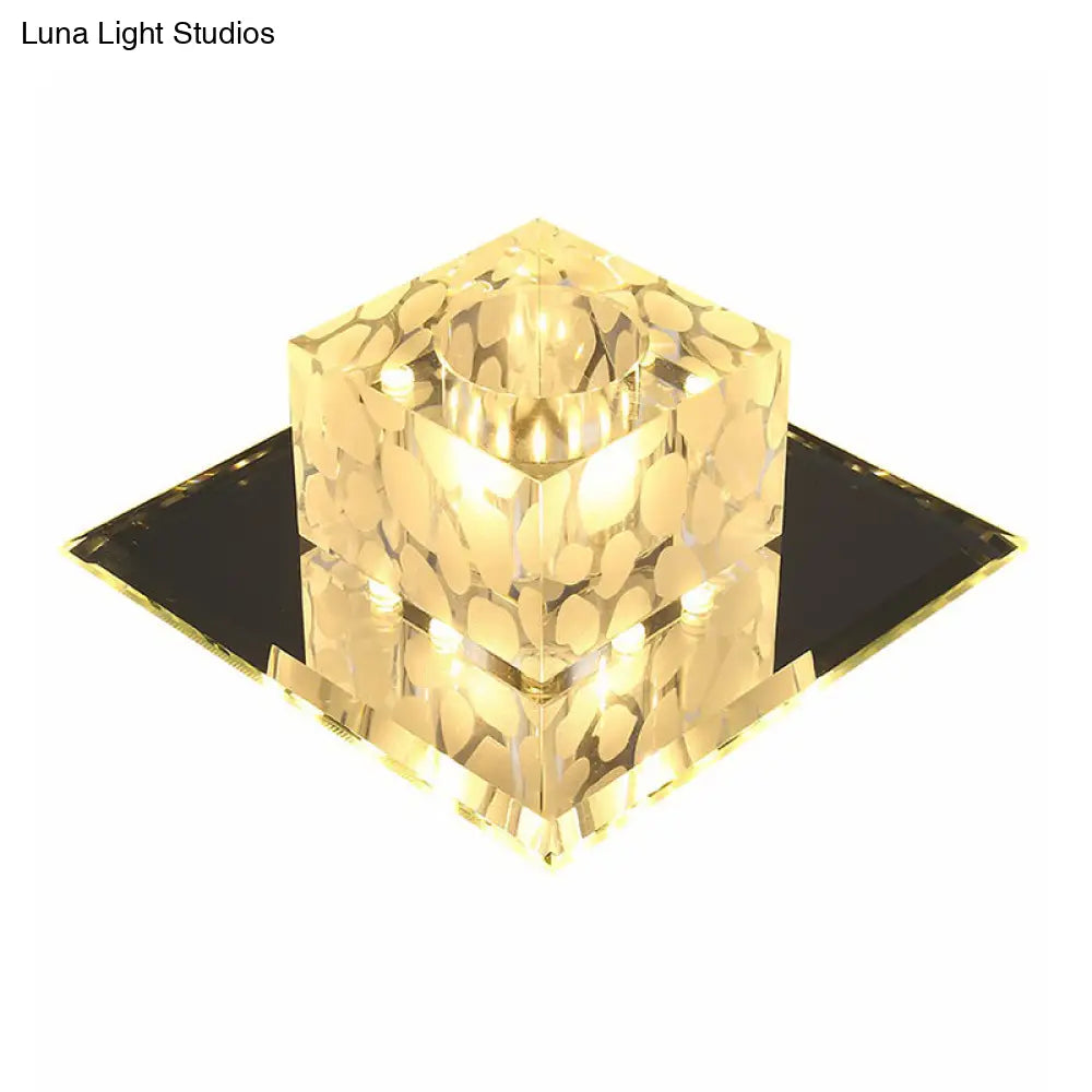 Crystal Led Cube Flush Mount Lighting For Minimalist Hallways