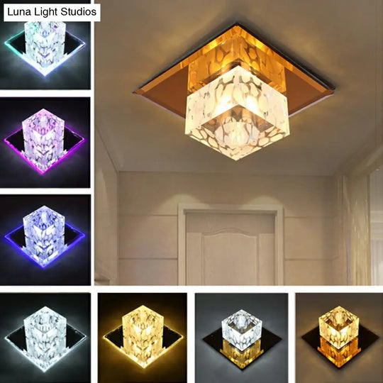 Crystal Led Cube Flush Mount Lighting For Minimalist Hallways