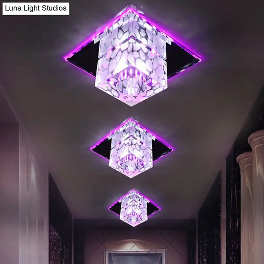 Crystal Led Cube Flush Mount Lighting For Minimalist Hallways Clear / Purple