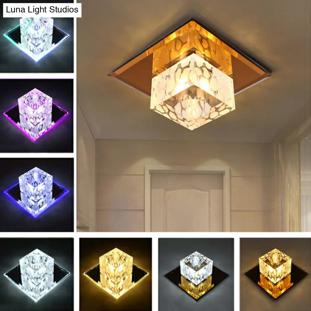 Crystal Led Cube Flush Mount Lighting For Minimalist Hallways