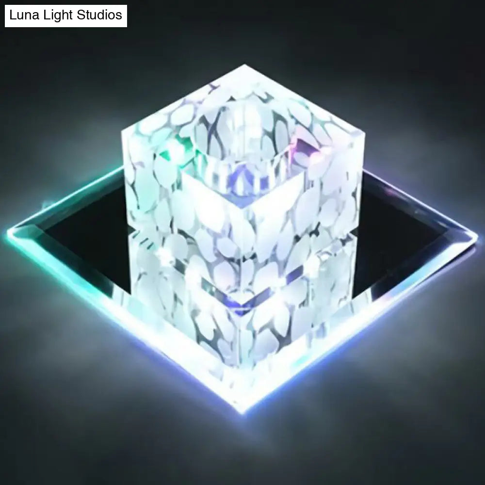 Crystal Led Cube Flush Mount Lighting For Minimalist Hallways Clear / Multi Color