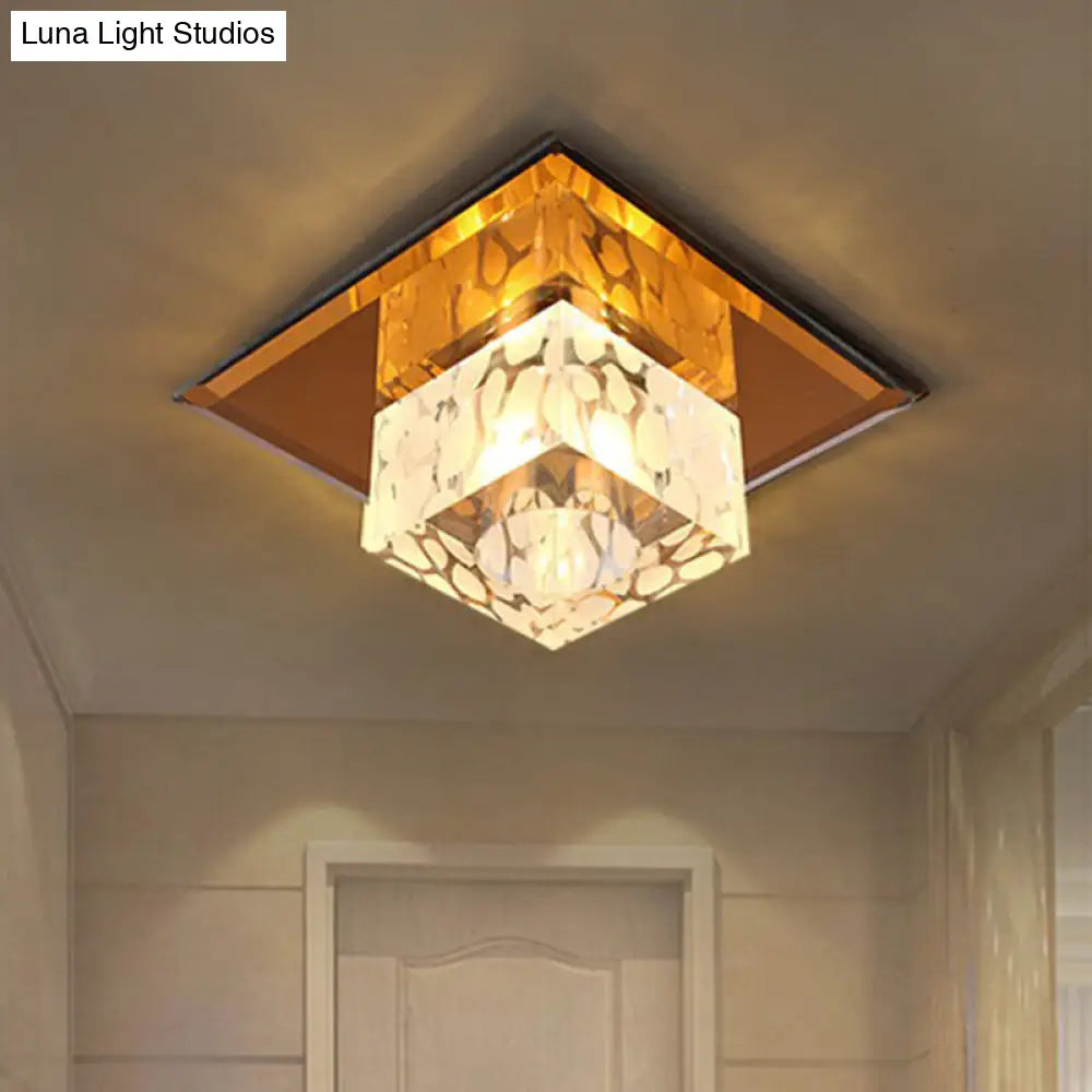 Crystal Led Cube Flush Mount Lighting For Minimalist Hallways Tan / Warm