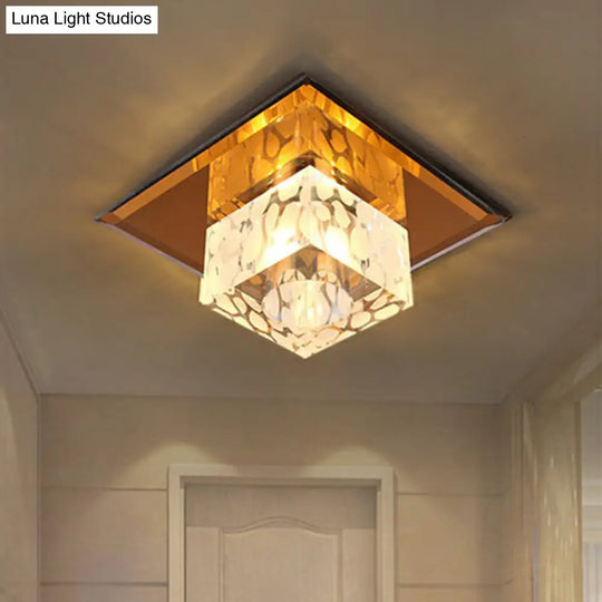 Crystal Led Cube Flush Mount Lighting For Minimalist Hallways Tan / Warm