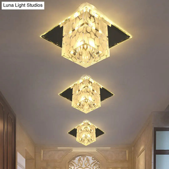 Crystal Led Cube Flush Mount Lighting For Minimalist Hallways Clear / Warm