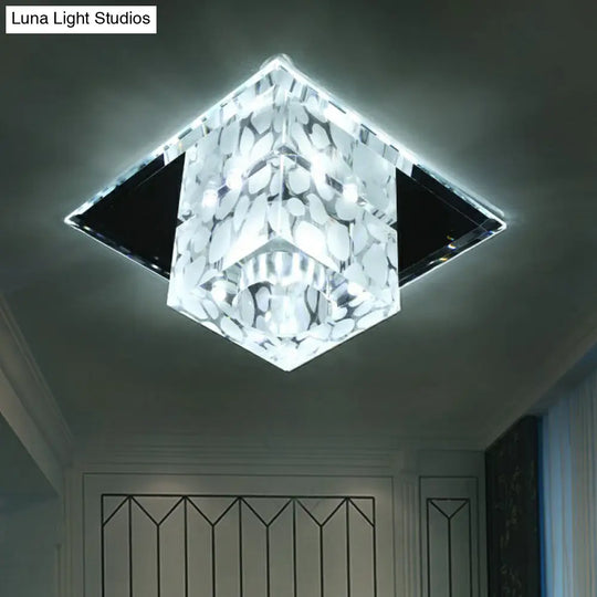 Crystal Led Cube Flush Mount Lighting For Minimalist Hallways Clear / White