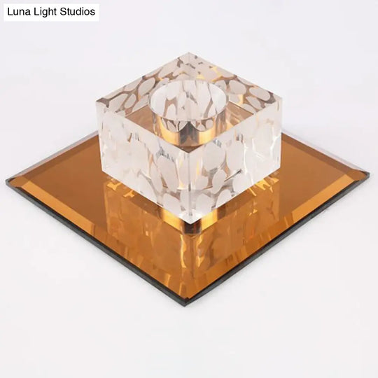 Crystal Led Cube Flush Mount Lighting For Minimalist Hallways Tan / White